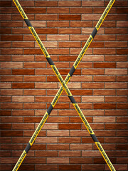 Under construction tape on bricks background