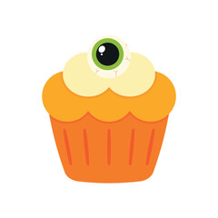 Halloween Cupcake with Eyeballs in Cute Cartoon Sweet Dessert Bakery Vector Illustration