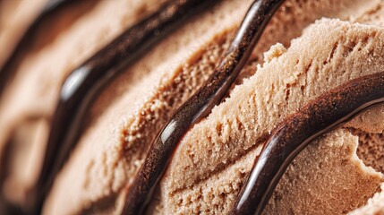 Macro Shot of Decadent Chocolate Ice Cream with Glossy Fudge Sauce, Cinematic Food Photography