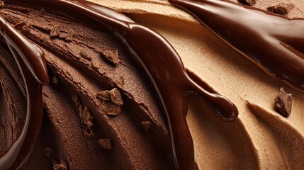 Macro Shot of Decadent Chocolate Ice Cream with Glossy Fudge Sauce, Cinematic Food Photography