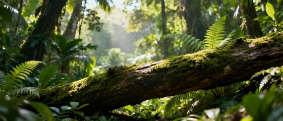 Fototapeta premium Tropical rainforest with mossy log