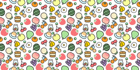 seamless pattern cartoon food and fruit