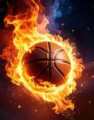 Fototapeta premium Burning basketball in flames