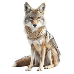 Obraz premium Majestic Coyote Sitting Against Black Background Wild Canine Animal Portrait isolated on a white background