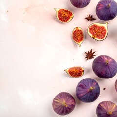 Purple figs and star anise on a blush pink surface