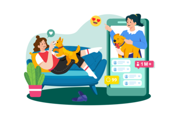 Person Filming Small Yellow Dog with Mobile Phone on Transparent Background Illustration