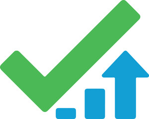 Successful business growth and achievement with checkmark and arrow.