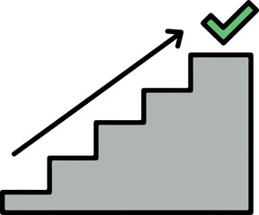 Success steps upward with arrow and checkmark representing achievement and progress.