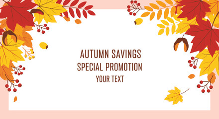 Autumn Savings Promotion Banner with Colorful Leaves and Berries