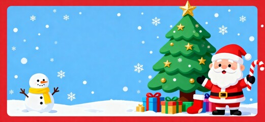 Christmas scene with Santa and tree