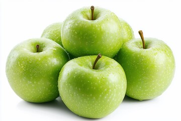 Fresh green apples clustered together