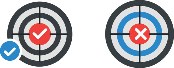 Target icons with check marks and cross marks for accuracy and success.
