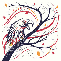 Vector illustration of bird of paradise eagle with tribal floral design