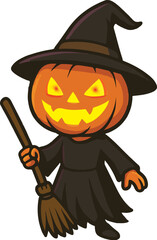 halloween pumpkin with witch hat