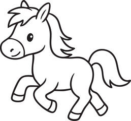 黒い線画のかわいい馬のベクターイラスト素材