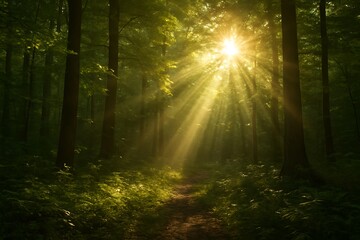 Obraz premium sun rays in the forest