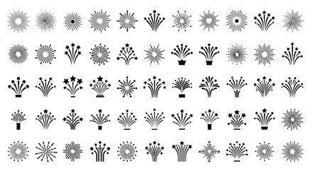 Set of Elegant Black Floral Burst Designs and Decorative Elements, Suitable for Various Creative Projects
