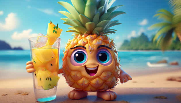 Naklejki pineapple drink stickers and characters in summer