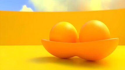 Juicy oranges displayed on bright yellow background food photography vibrant scene