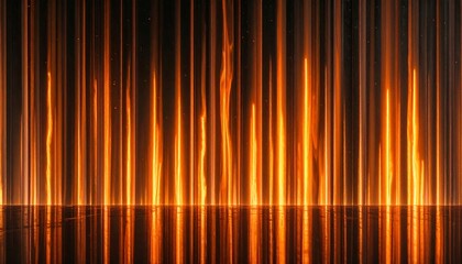 Abstract fiery vertical lines on a dark reflective surface