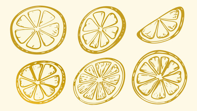 Vibrant golden citrus slices hand drawn artistic pattern for fresh summer designs and healthy food branding