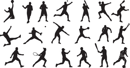 Sports silhouettes Dynamic black figures capturing various athletic poses in a vector illustration