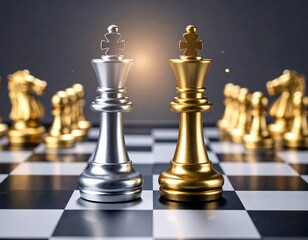Chess kings facing off on a checkered board