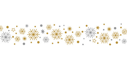 Elegant gold and silver snowflakes and dots create a festive winter border, perfect for holiday greetings and seasonal designs.