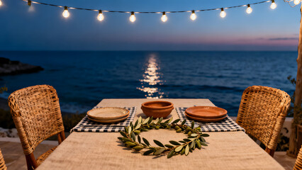 Obraz premium SeasideDinnerByMoonlitOcean