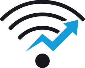 Wireless network signal strength increasing with upward arrow for connectivity.