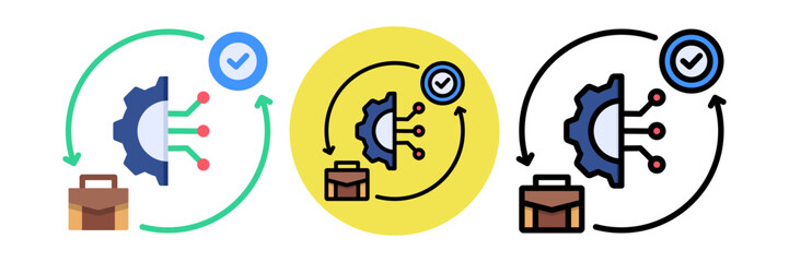 Business Transformation Icon Flat & Flat Line Style Collection Set