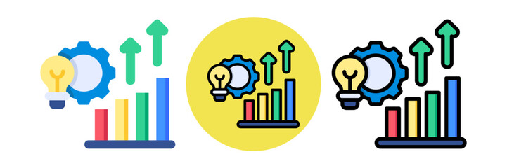 Process Improvement Icon Flat & Flat Line Style Collection Set