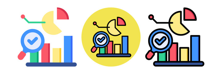 Data Analysis Icon Flat & Flat Line Style Collection Set