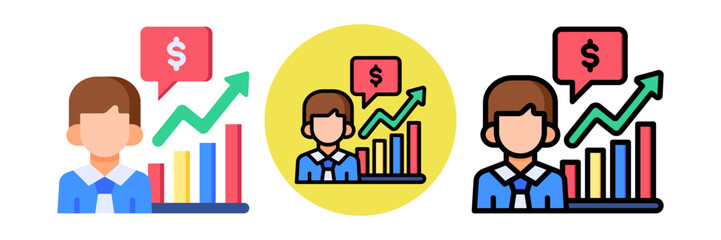 Financial Advisory Icon Flat & Flat Line Style Collection Set