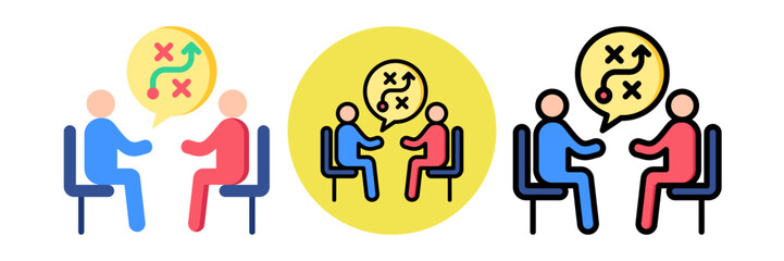 Consulting Strategy Icon Flat & Flat Line Style Collection Set