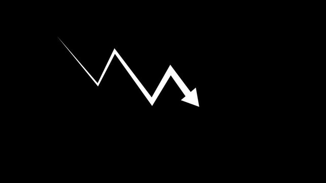 Business down graph white arrow financial chart investment market concept black background .