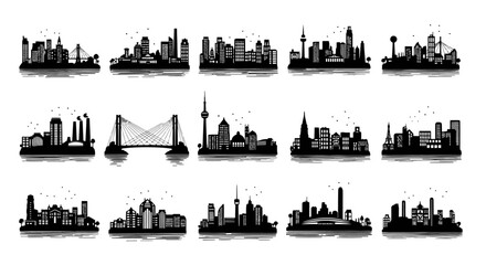 Stunning collection of diverse city skylines and iconic architectural silhouettes perfect for urban design projects