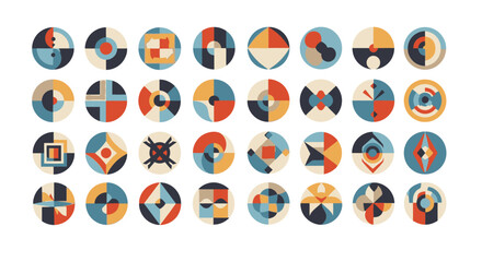 Modern abstract geometric circular icons set, modern design elements for branding, web, and graphic projects, vibrant color palette