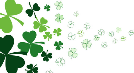 Vibrant green shamrocks cascade across a clean white background, evoking luck, springtime, and Irish celebration for festive designs