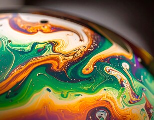 Abstract colorful swirling patterns on a soap bubble