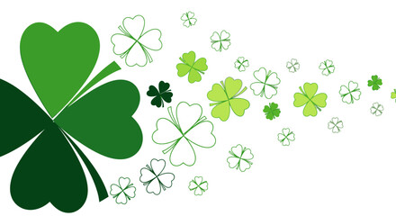 Vibrant green shamrock patterns flow dynamically across a clean white background, evoking Irish luck and celebration