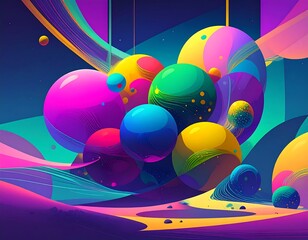 Abstract colorful spheres in a vibrant landscape