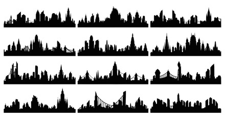 Dynamic city skylines in silhouette, perfect for urban design projects, architectural concepts, and creative branding needs, evoking a modern feel