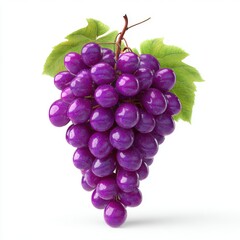 Fototapeta premium Ripe Purple Grapes with Green Leaves on White Background