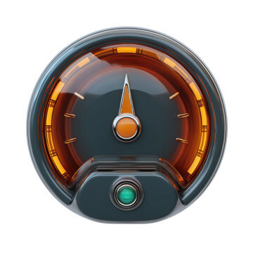 Dynamic retro speedometer gauge with glowing orange dial and green indicator light, perfect for performance and vintage design projects