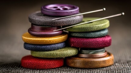 Colorful buttons and pins stacked