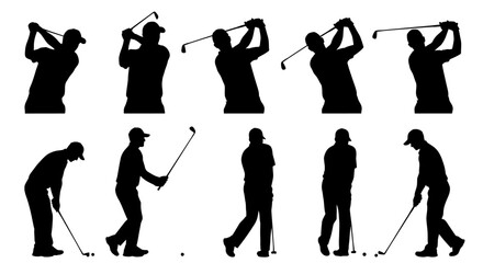 Dynamic golf swing sequence silhouettes showcasing a golfer's form, perfect for sports, fitness, and training visuals