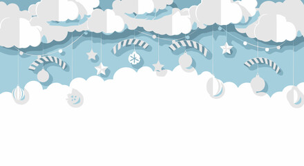 Elegant paper clouds and ornaments design, perfect for holiday cards, winter promotions, and festive seasonal events with a clean aesthetic