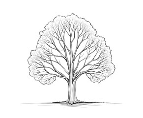 Minimalist outline of a tree, hand-drawn line art style, isolated on white