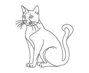 Simple continuous line drawing of a cat sitting